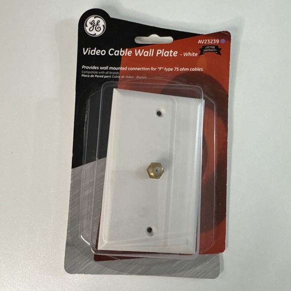 GE Video Cable Wall Plate-White Mounted Connection For "F" Type 75 ohm Cables - Picture 1 of 6